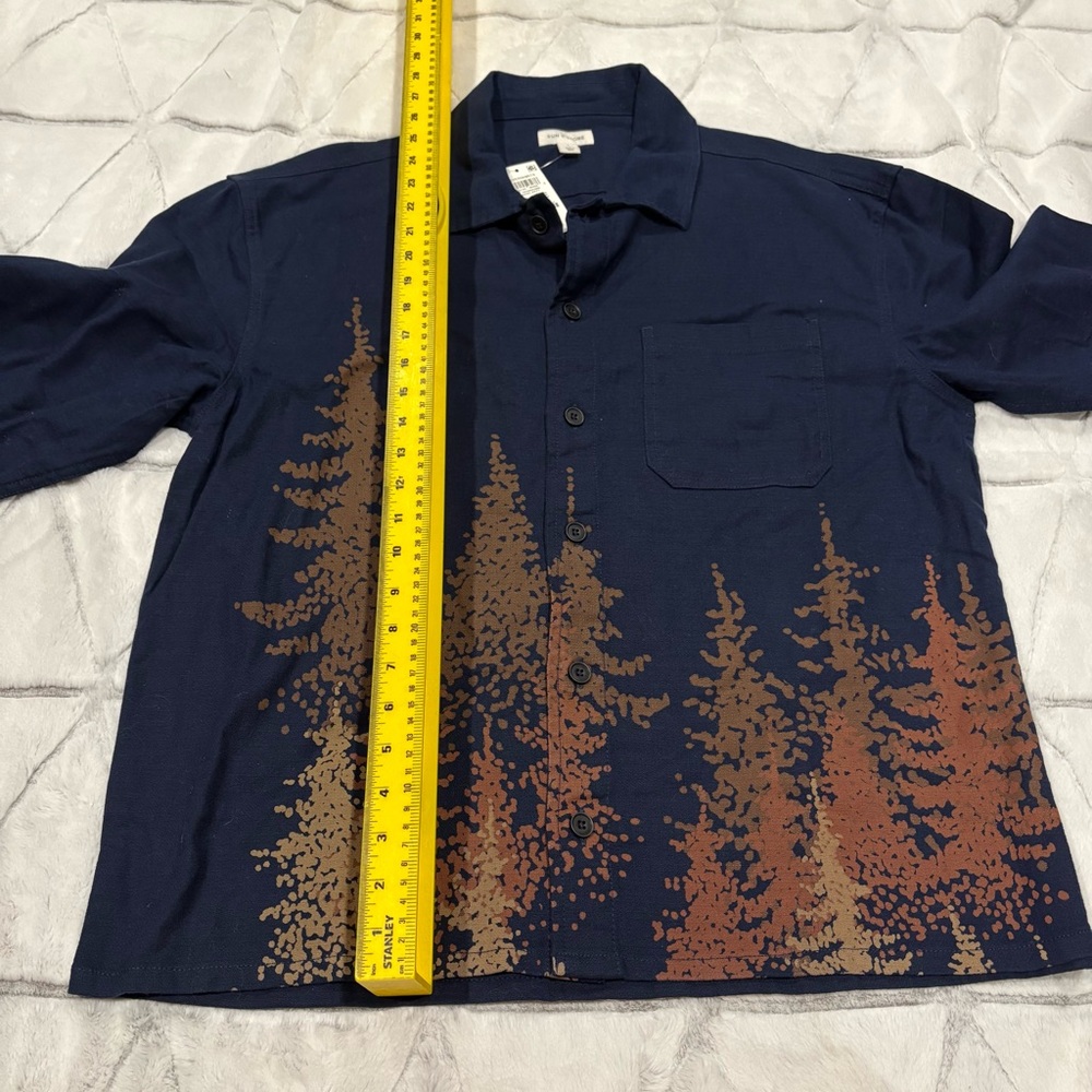 Vintage Sun & Stone Navy Cotton Button Down Shirt Tree Pattern NWT Large Fall - Picture 6 of 8